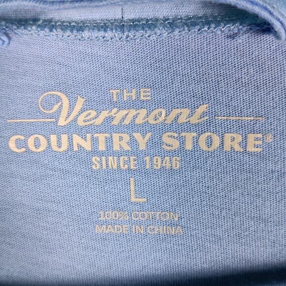 Vermont Country Store Robe Women Large Blue Short Sleeve Cotton Lounge Housecoat - Picture 2 of 6